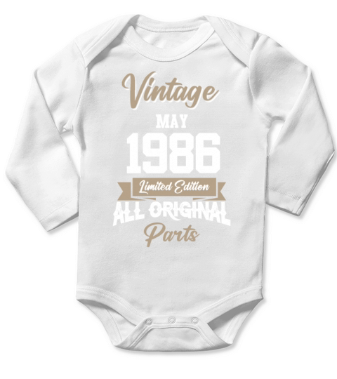 May 1986 Vintage Birthday Present Long Sleeve Baby One-Piece