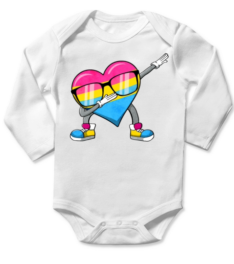 Pansexual Pride Pan Flag Dabbing Heart Sublte Long Sleeve Baby One-Piece