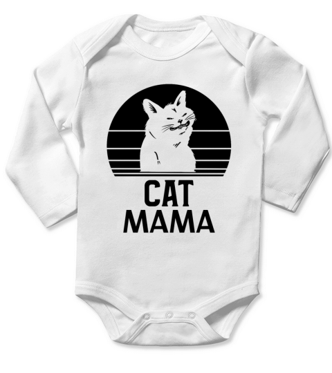 Retro Funny Vintage 80s Style Cat Mom Distressed Long Sleeve Baby One-Piece
