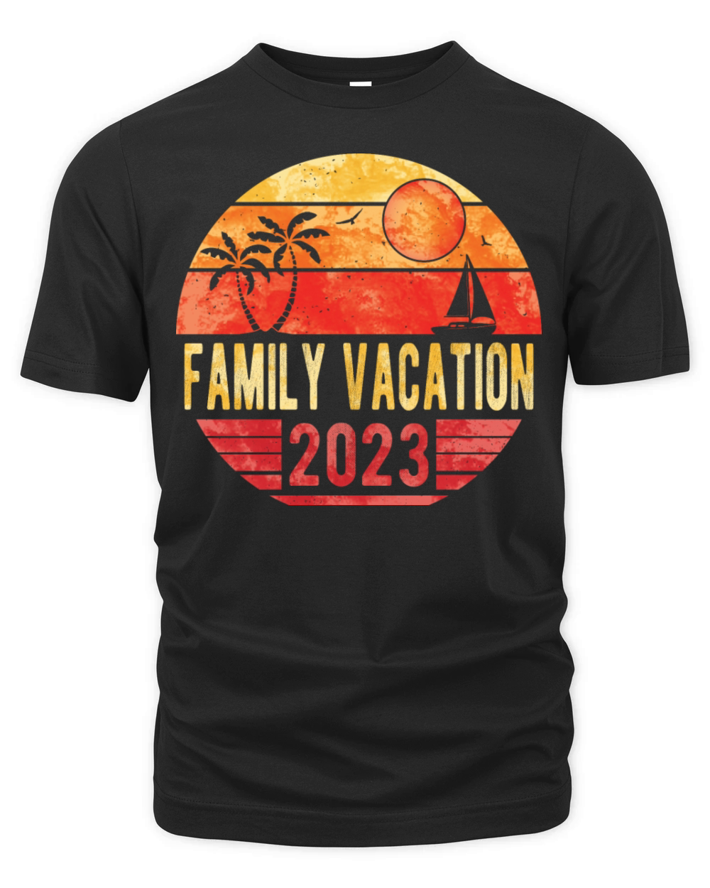 Family Summer Vacation 2023 Vintage Retro Sunset Organic Unisex T-shirt
