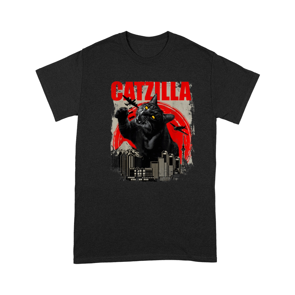 Catzilla Vintage Funny Cute Cat Art Japanese Sunse Premium T-shirt
