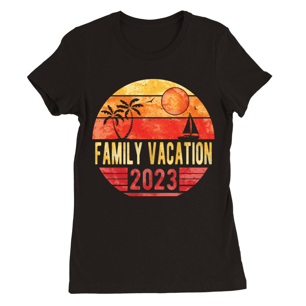 Family Summer Vacation 2023 Vintage Retro Sunset Premium Womens Crewneck T-shirt