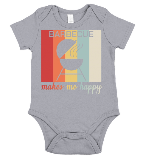 Barbecue Makes Me Happy Retro Grilling Bbq Quote Short Sleeve Baby One-Piece