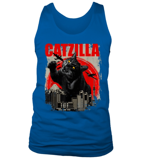 Catzilla Vintage Funny Cute Cat Art Japanese Sunse Tank Top Unisex