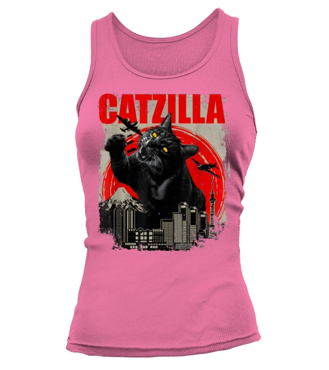 Catzilla Vintage Funny Cute Cat Art Japanese Sunse Tank top Woman
