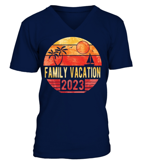 Family Summer Vacation 2023 Vintage Retro Sunset V-Neck T-shirt