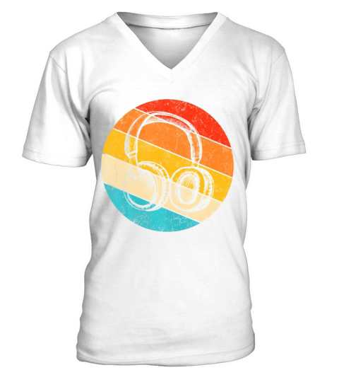 Music Lover Vintage Retro DJ Funny Headphones V-Neck T-shirt