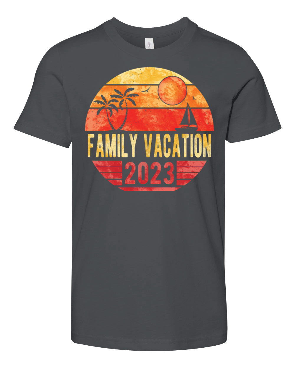 Family Summer Vacation 2023 Vintage Retro Sunset Youth Unisex Jersey Tee