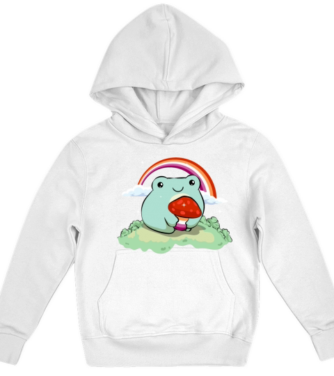 Lesbian Pride Flag Cute Frog Mushroom Subtle LGBTQ Kids Hoodie