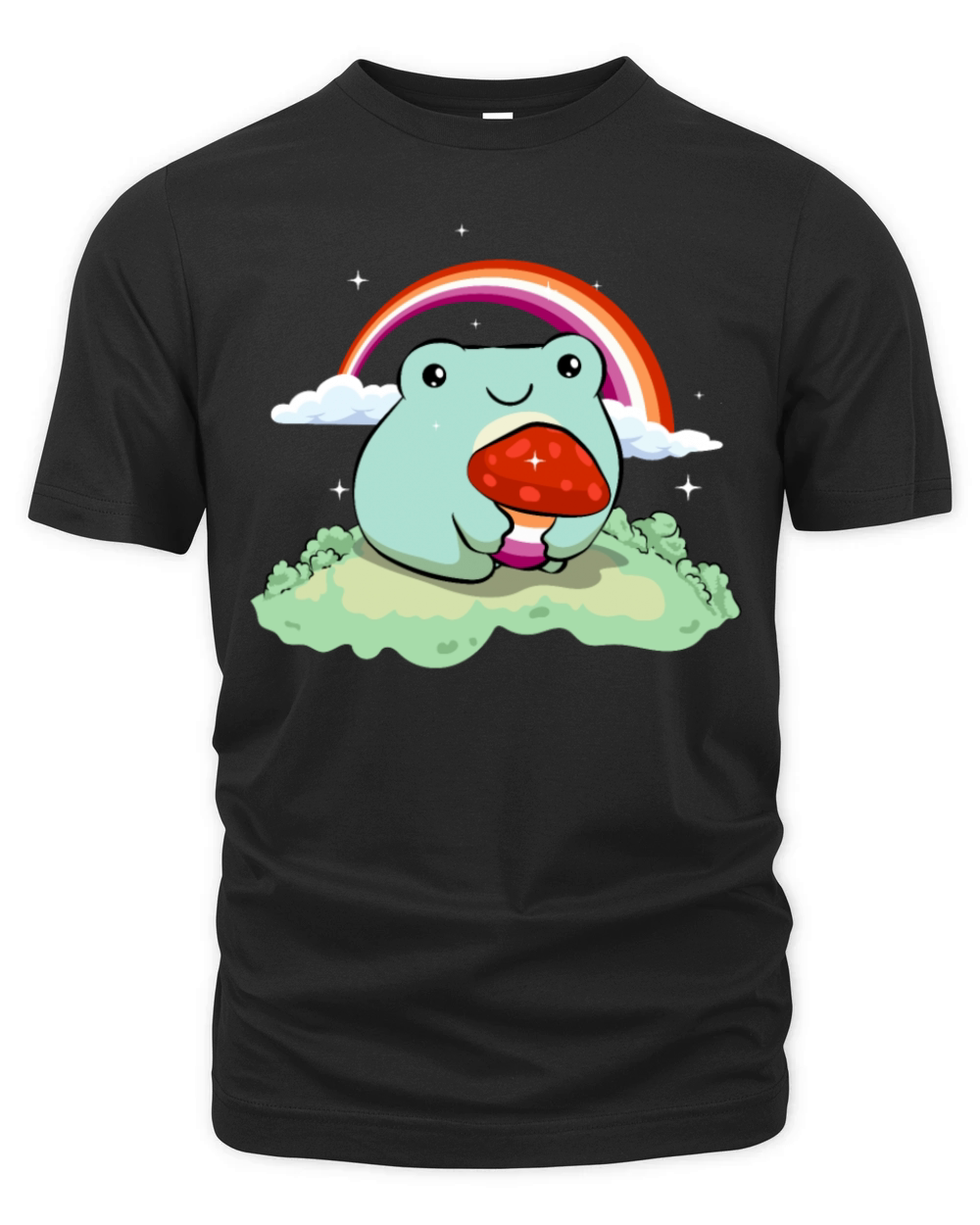 Lesbian Pride Flag Cute Frog Mushroom Subtle LGBTQ Organic Unisex T-shirt