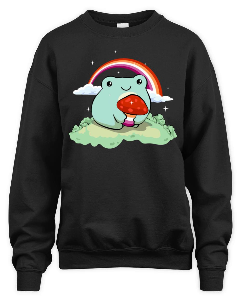 Lesbian Pride Flag Cute Frog Mushroom Subtle LGBTQ Unisex Premium Crewneck Sweatshirt