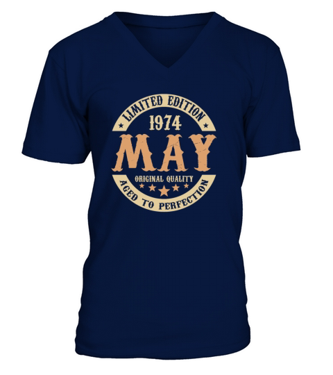 May 1974 Vintage Birthday Present V-Neck T-shirt