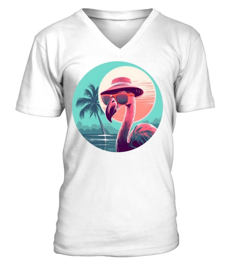 Retro Style 80s 90s Vintage Flamingo Lovers V-Neck T-shirt