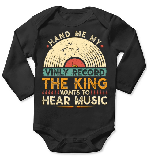 Vintage Vinyl Record King Long Sleeve Baby One-Piece