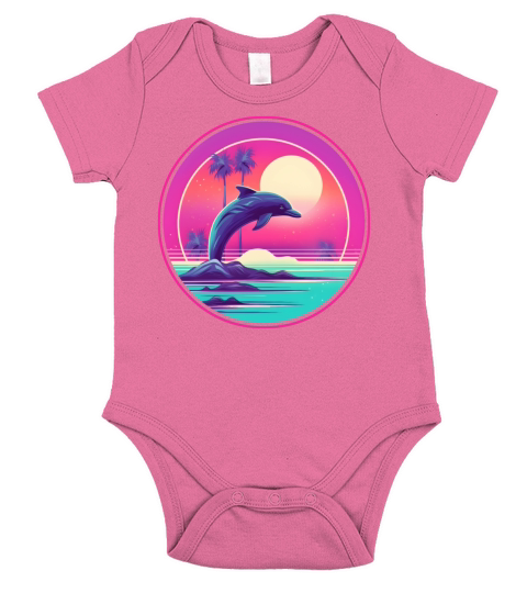 Vintage 80s 90s Style for Dolphin Lovers Short Sleeve Baby One-Piece