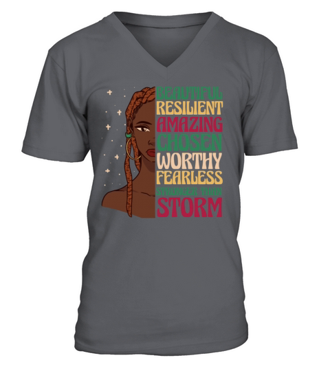 African American Afro Heritage Girl Quote V-Neck T-shirt