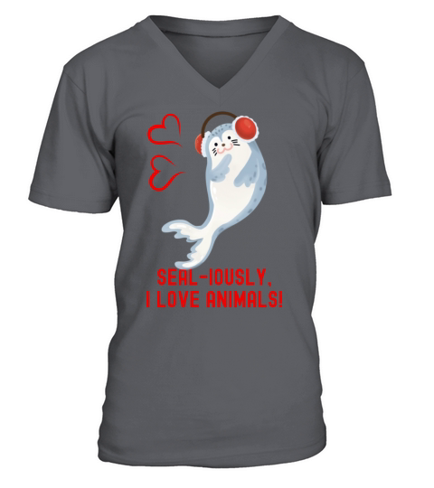 Seal Pun Sealiously I Love Animals Cute Funny Anim V-Neck T-shirt