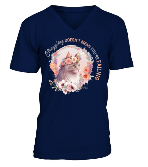 Turkish Angora Cat Breed Flower Crown Positive Aff V-Neck T-shirt