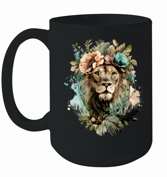 Retro floral lioness head Ceramic Mug
