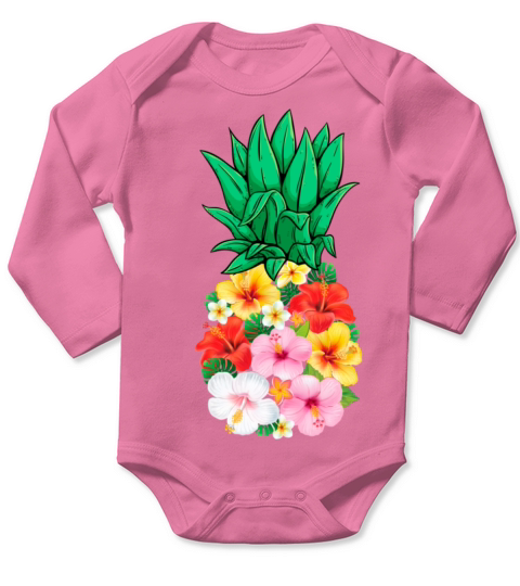 Hawaiian Pineapple Flower Aloha Vintage Hawaii Long Sleeve Baby One-Piece