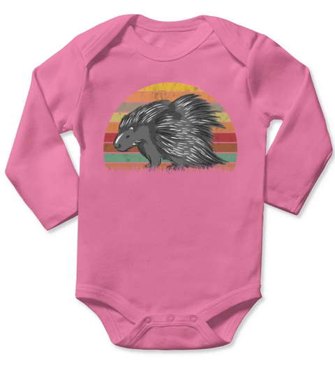 Porcupine Vintage Retro Long Sleeve Baby One-Piece