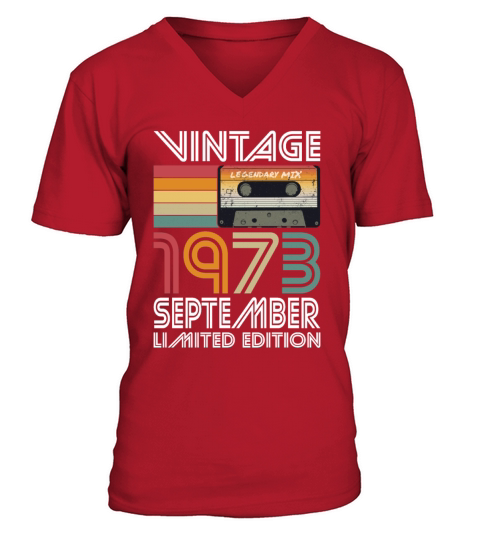 50th birthday september 1973 vintage 1973 V-Neck T-shirt