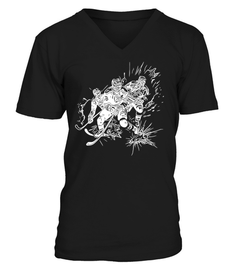 Vintage Ice Hockey Player Ice Crash Fan Motif V-Neck T-shirt