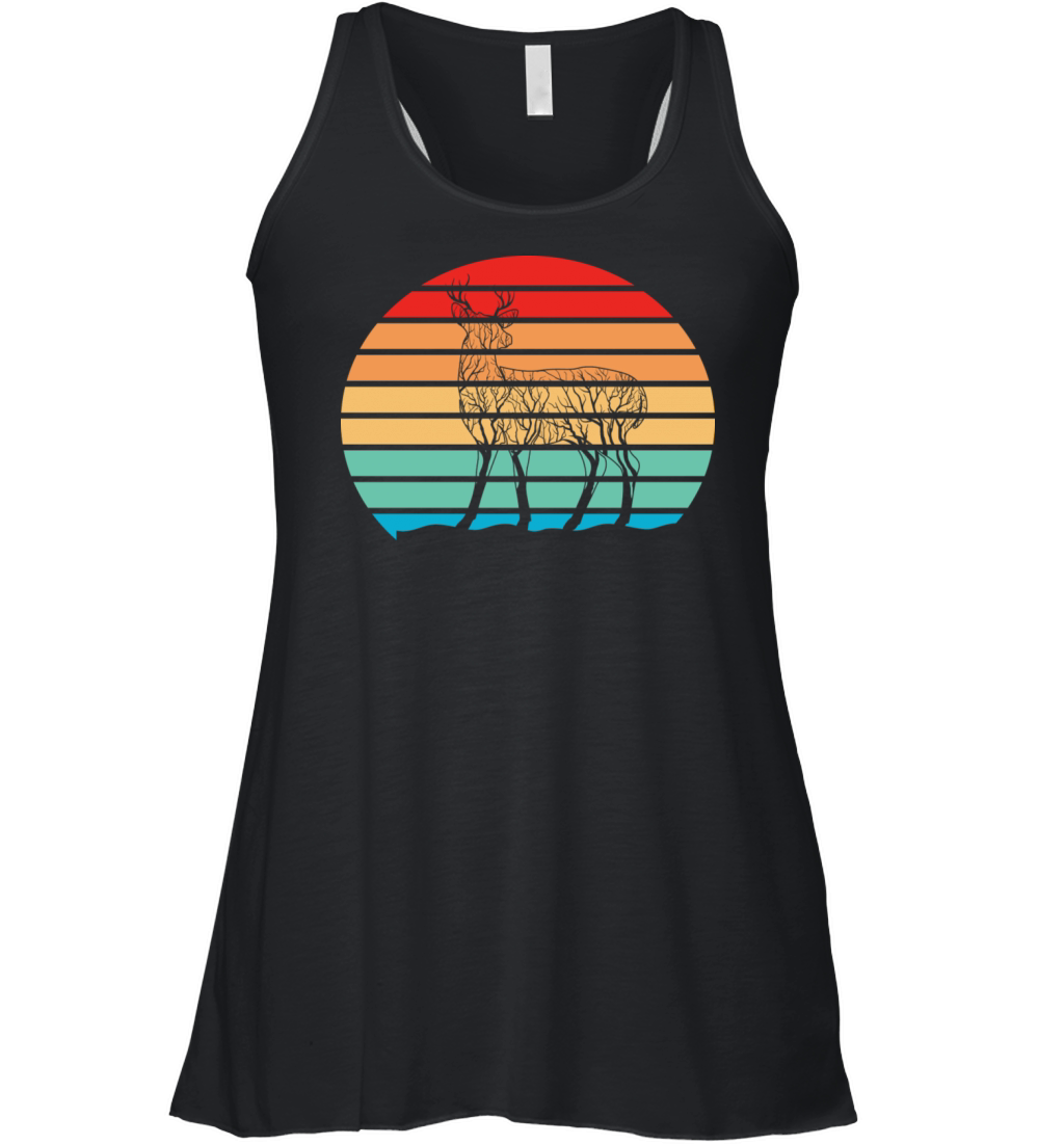Rendeer Tree On Retro Sunset Women's Flowy Tank Top