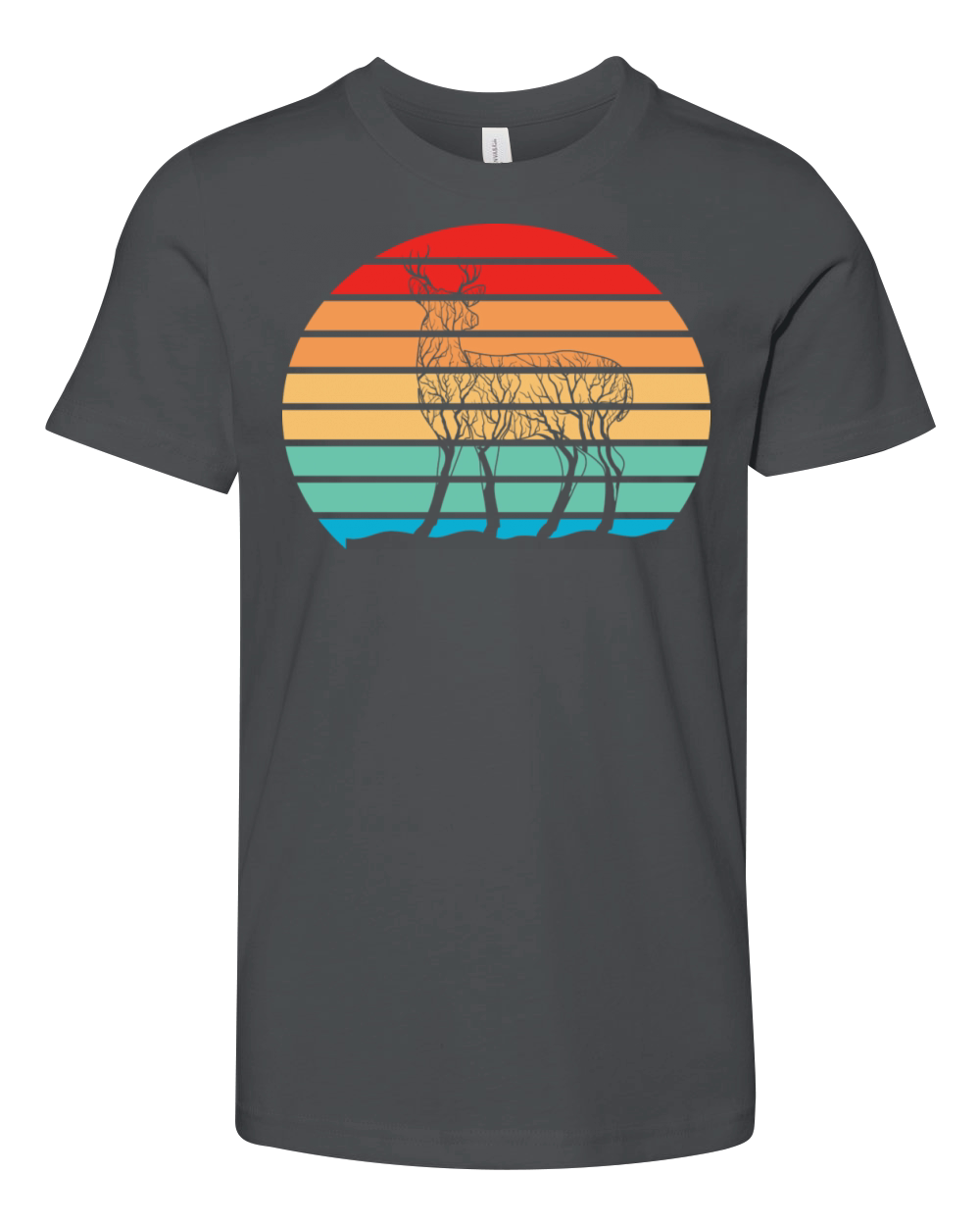 Rendeer Tree On Retro Sunset Youth Unisex Jersey Tee