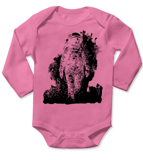 Vintager Astronaut Walks In The Moondust Nebula Long Sleeve Baby One-Piece