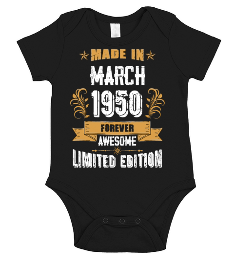 March 1950 Vintage Birthday Present Short Sleeve Baby One-Piece