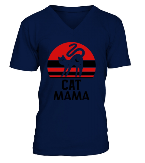 Cat Mama Vintage 80s Style Retro Graphic Tee V-Neck T-shirt