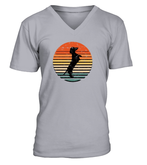 Dachshund Vintage Silhouette 60s 70s Retro grunge V-Neck T-shirt