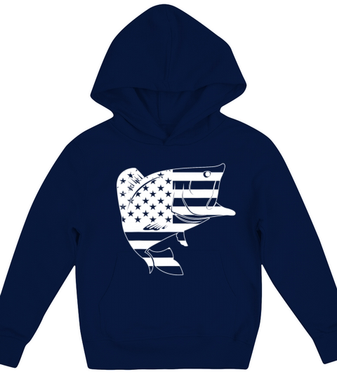 Bass Fishing American Camo USA Vintage Flag Kids Hoodie