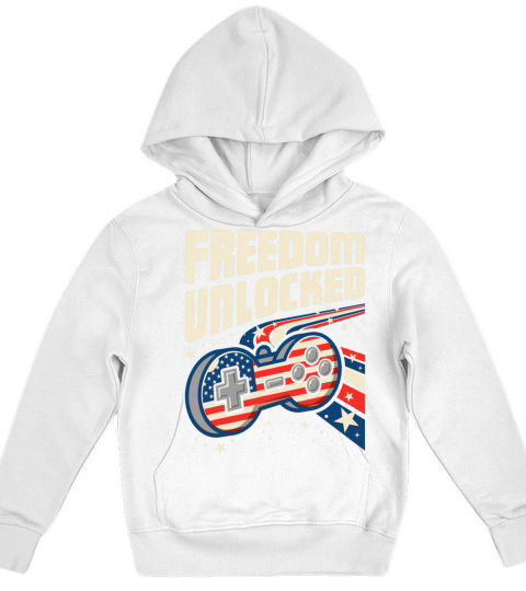 Gamer Freedom Unlocked 4th Of July American Flag Kids Hoodie