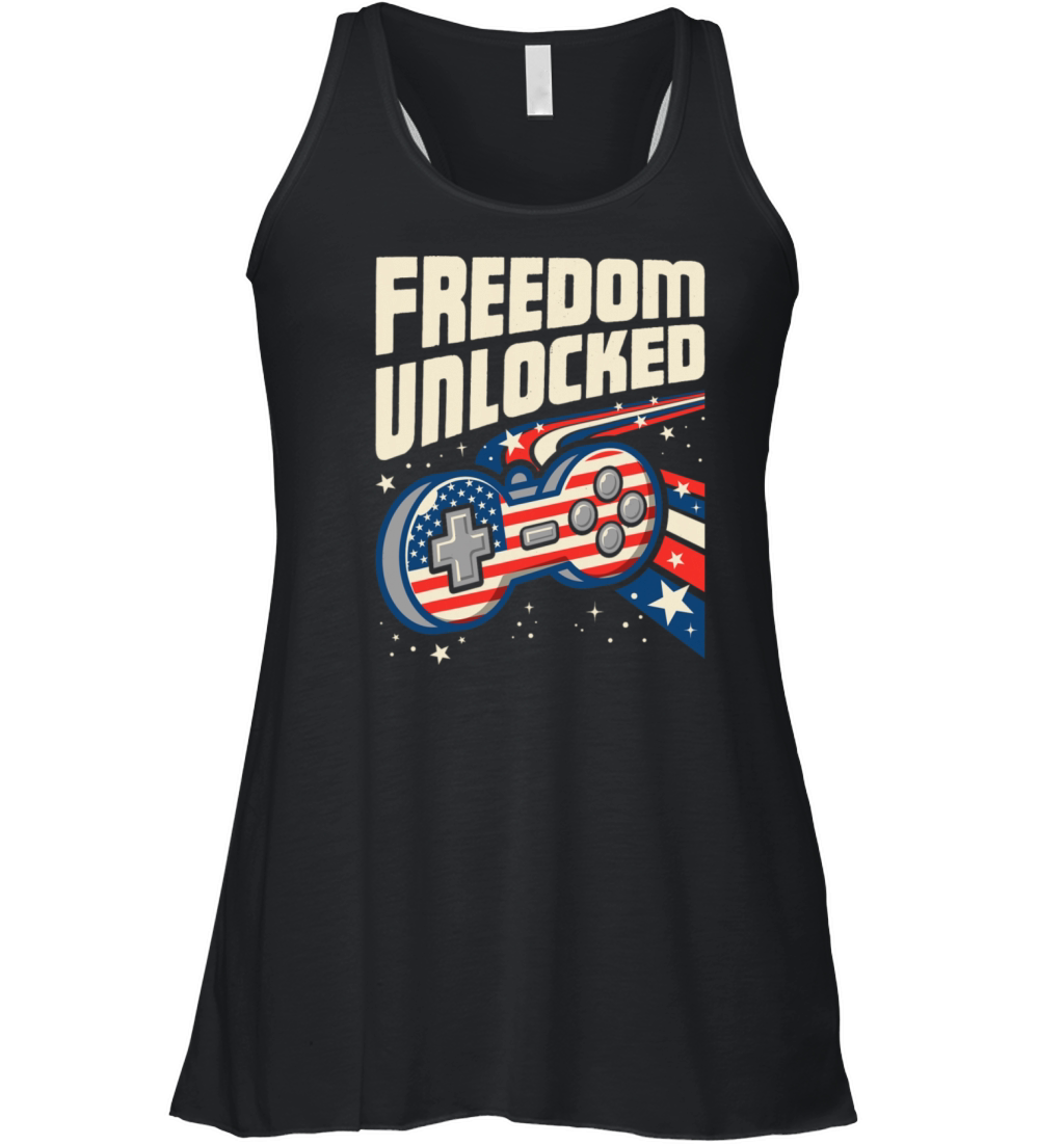 Gamer Freedom Unlocked 4th Of July American Flag Women's Flowy Tank Top