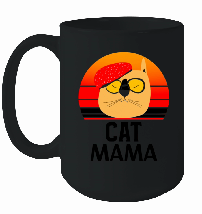 Cat Mom Tee Funny Vintage Retro Sunset Cat Ceramic Mug