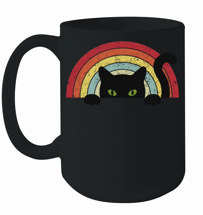 Meow Black Cat Vintage Background Ceramic Mug