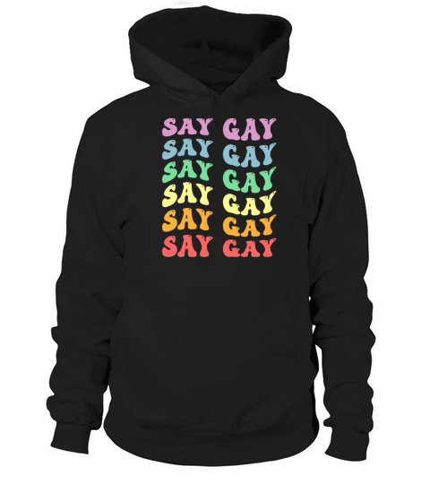 LGBTQ Say Gay Pride LGBT Rainbow Flag Color Retro Hoodie Unisex