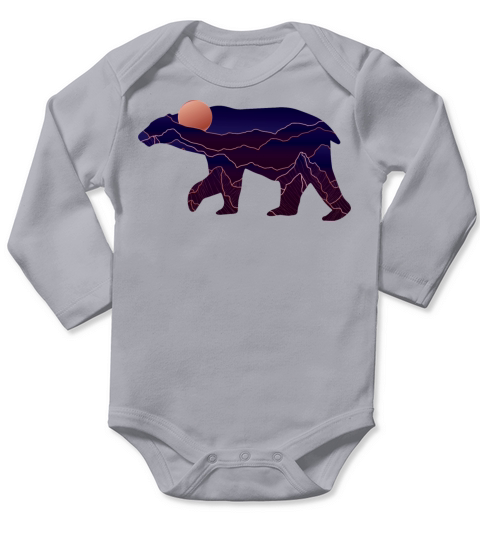 Bear With Abstract Mountain Long Sleeve Baby One-Piece