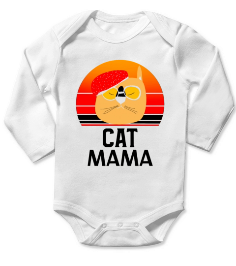 Cat Mom Tee Funny Vintage Retro Sunset Cat Long Sleeve Baby One-Piece