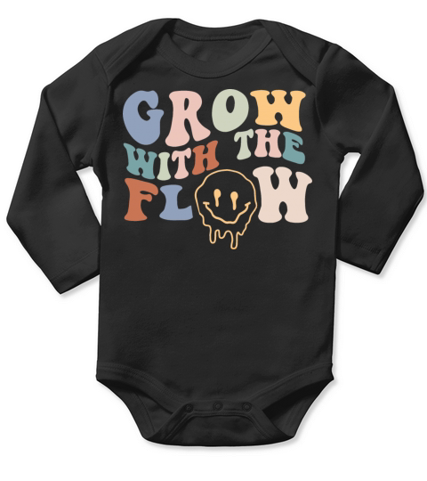 Grow With The Flow 70s Boho Peace Hippie Gift Long Sleeve Baby One-Piece