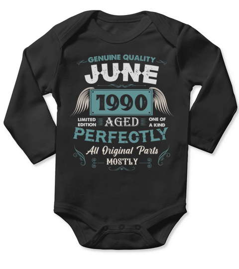 June 1990 Vintage Birthday Present Long Sleeve Baby One-Piece