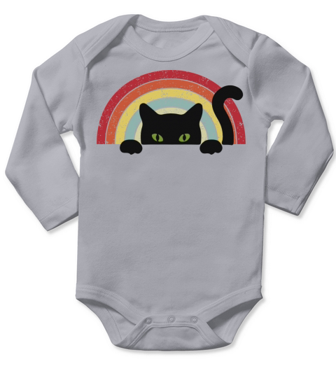 Meow Black Cat Vintage Background Long Sleeve Baby One-Piece