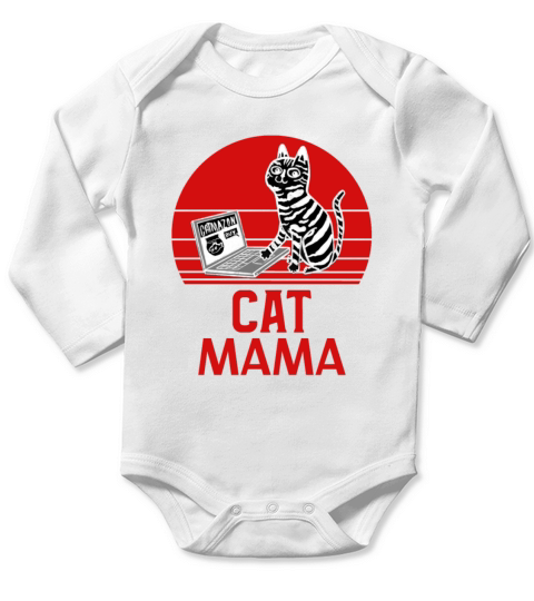 Retro Cat Mama Shirt Vintage Style Feline Lover Long Sleeve Baby One-Piece