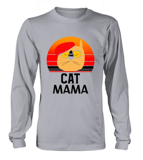Cat Mom Tee Funny Vintage Retro Sunset Cat Long sleeved Unisex