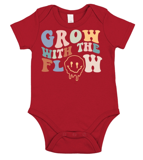 Grow With The Flow 70s Boho Peace Hippie Gift Short Sleeve Baby One-Piece
