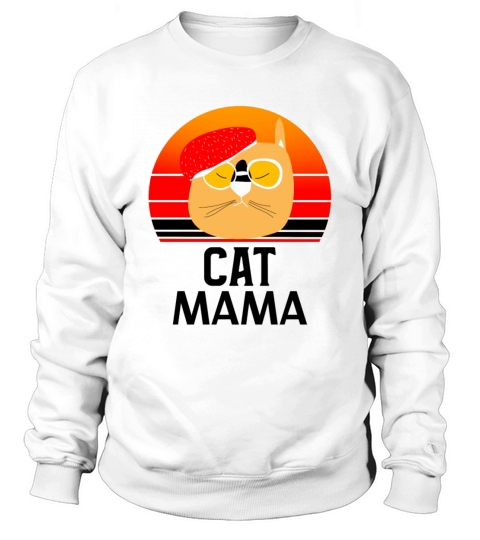 Cat Mom Tee Funny Vintage Retro Sunset Cat Sweatshirt Unisex