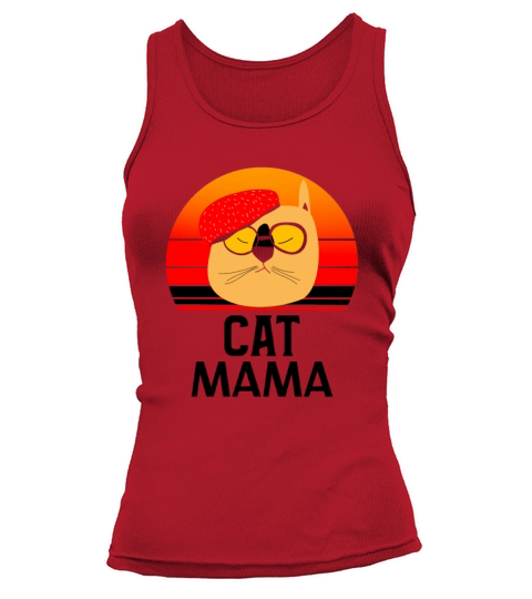 Cat Mom Tee Funny Vintage Retro Sunset Cat Tank top Woman