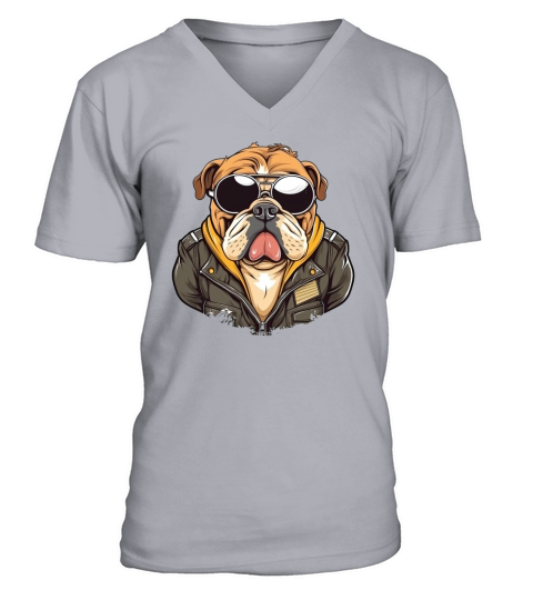 A retro and vintage theme showcasing a bulldog V-Neck T-shirt
